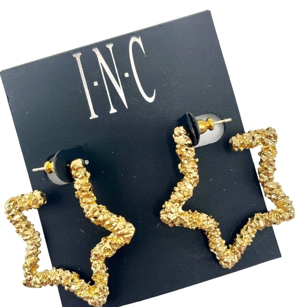 NWT INC Gold Star Earrings Hoops - Picture 3 of 4